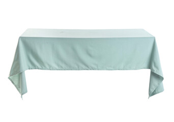 Dining table with stylish blue tablecloth isolated on white background
