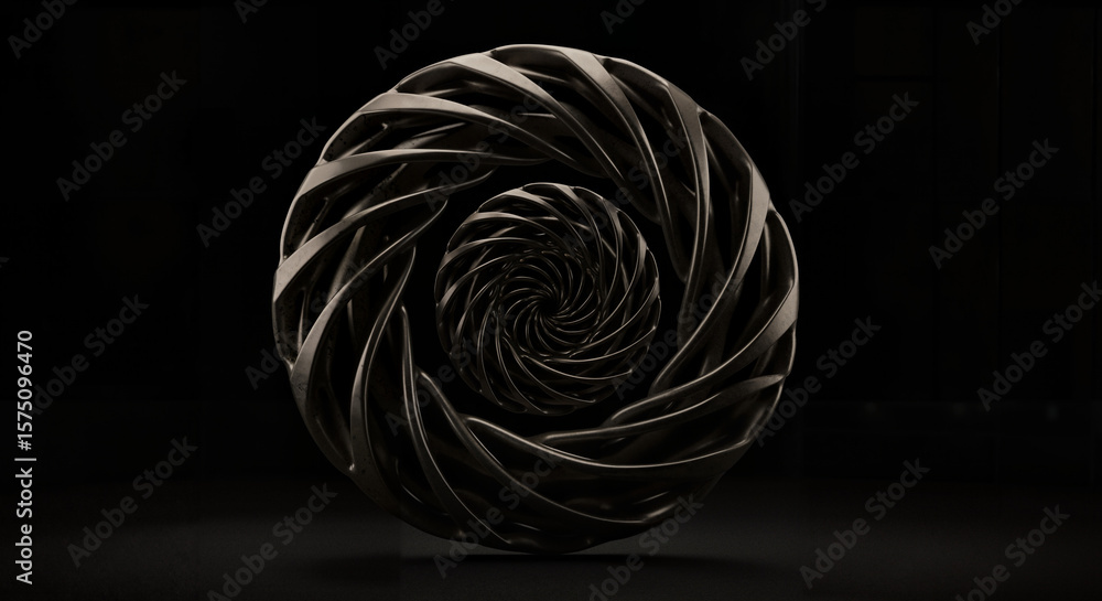 Poster abstract geometric object in dark background with spiral pattern