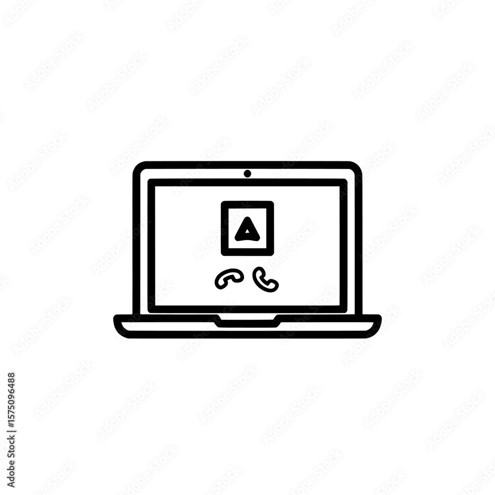 Poster laptop screen showing warning alert with phone icons and notifications