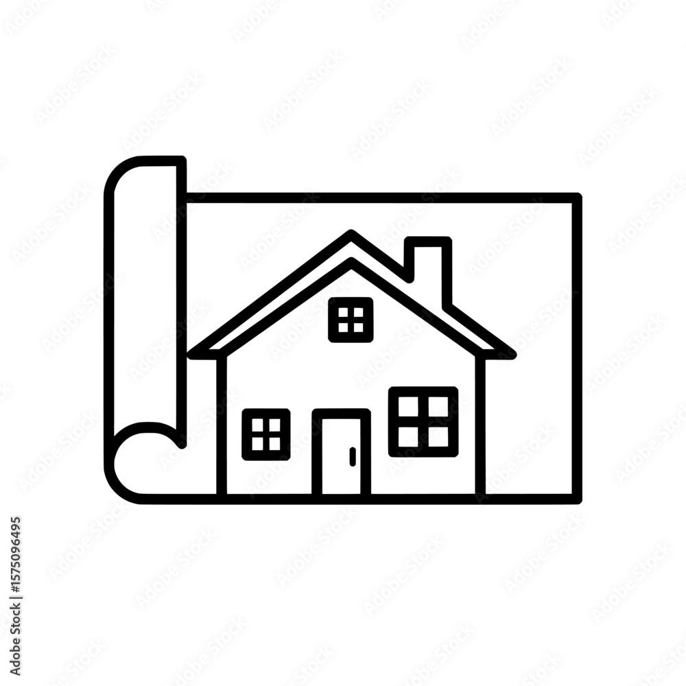 Poster house blueprint with visible design features and floor plan elements