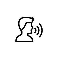 Profile silhouette of a person speaking with sound waves
