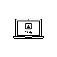 Laptop screen showing warning alert with phone icons and notifications