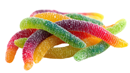Colorful Sugar Coated Gummy Worm on Transparent Background