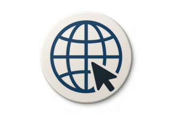 World globe icon with cursor clicking, representing global internet connectivity and browsing on transparent background