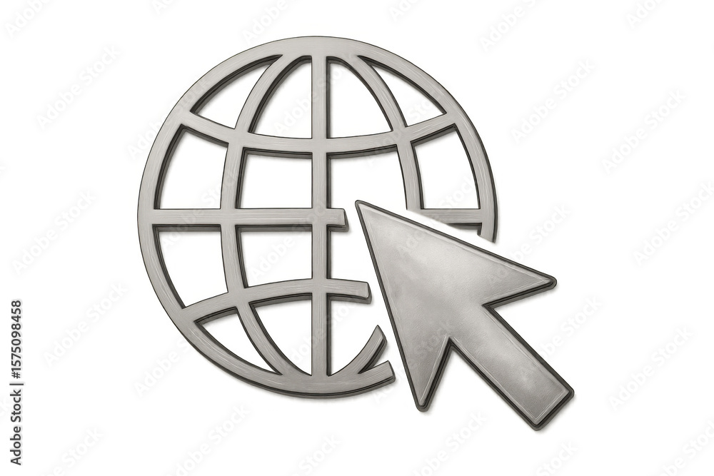 Aufkleber metallic cursor pointing at shiny global network icon, representing digital connectivity against tra