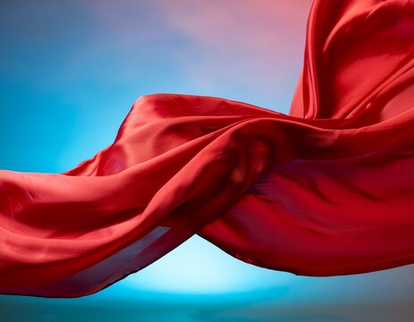 elegant red fabric flowing on colorful backdrop