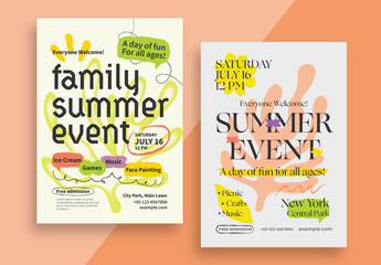 Abstract Summer Event Poster Layout with Groovy Floral Shapes