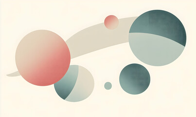 Abstract digital art with soft gradients, spheres, and muted colors creates a calming, modern aesthetic