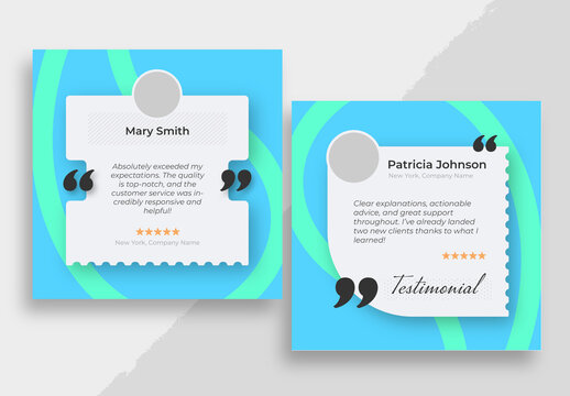 Modern Testimonial Layout User Feedback Cards with Blue Accents