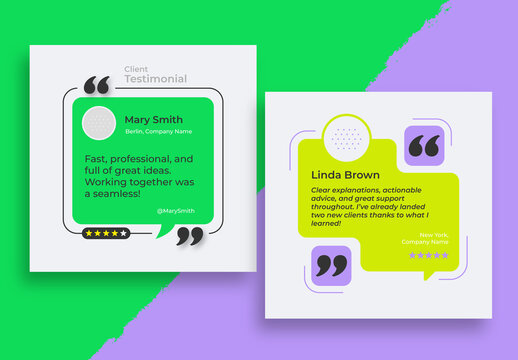Testimonials Template Design with Colorful Blocks Client Quotes