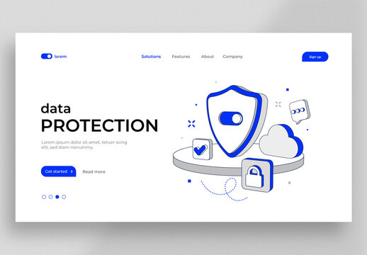 Landing Page Template For Data Protection Concept with Security Symbols