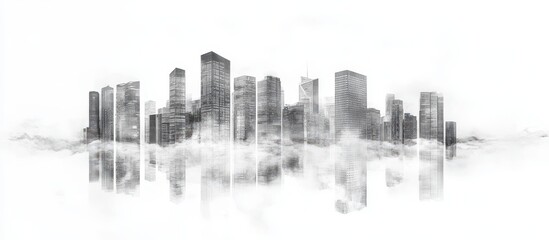 Obraz premium City skyline reflected in a hazy atmosphere.