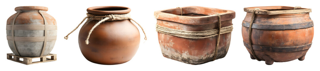 Fototapeta premium Ancient clay pots on transparent background