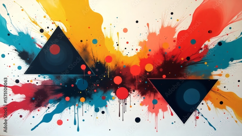 Poster an explosion of vibrant colors and geometric shapes creates a modern and dynamic art piece. the comp