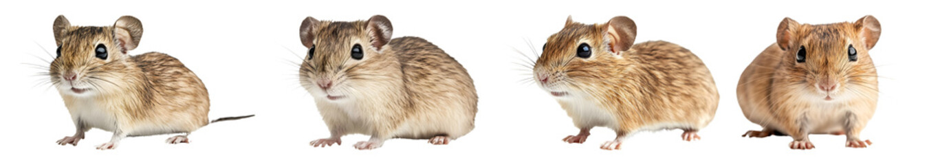Four gerbils standing on transparent background