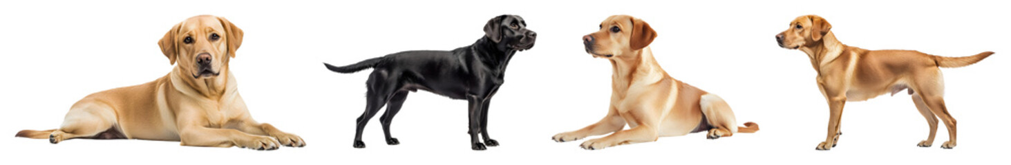 Obraz premium Four Labrador dogs on transparent background two yellow and two black