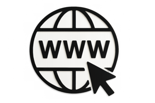 Computer mouse pointer hovering global network icon, indicating worldwide web navigation, transparent backdrop
