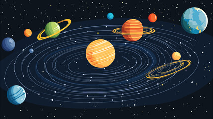 Solar System Diagram with Orbits and Labeled Planets