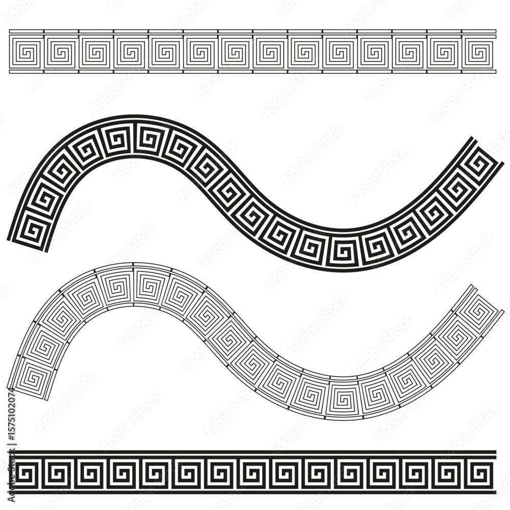 Poster greek key borders. meander pattern lines. ancient ornament shapes. vector classical design.