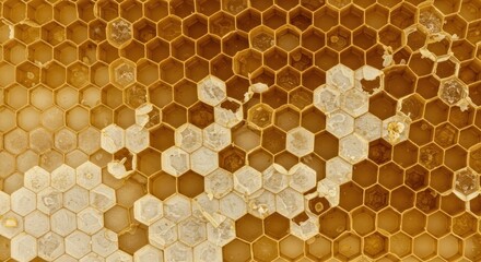Intricate Honeycomb Structure Displaying Natural Geometric Design and Golden Hues that evoke honey