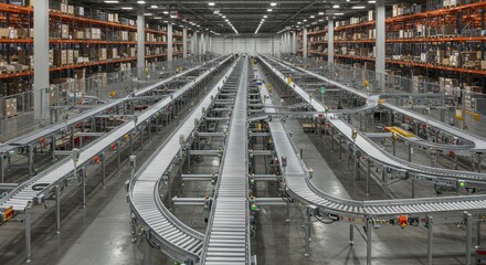 Logistics hub showcasing advanced conveyor system and automated distribution processes
