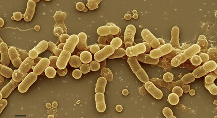 Microscopic view reveals diverse bacterial colonies, showcasing intricate cellular structures at