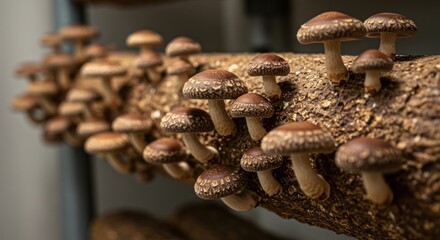 Shiitake Mushrooms Cultivated on a Log in an Indoor Farm for Sustainable Production