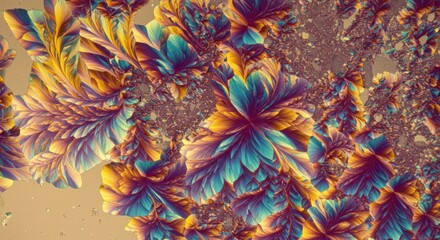 Abstract floral crystalline structures merging vibrant colors in a macro view