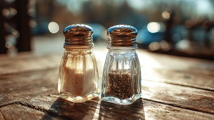 Close-up View of Salt and Pepper Shakers with Beautiful Bokeh Background