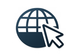 Digital world map with computer mouse interacting, symbolizing worldwide web connection and global networking