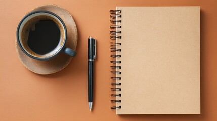 Workspace flat lay with notebook, pen, coffee, and empty space for quote --ar 16:9 --v 7 Job ID: 66af4475-31ae-452b-b7fc-b8c5b3a4459c