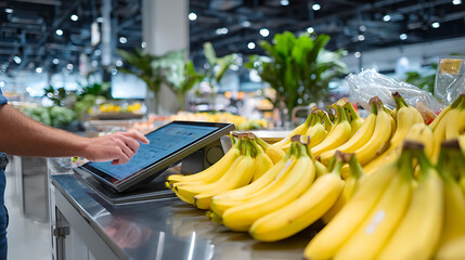 Banana Self-Checkout Scene Supermarket Bananas On Scale Modern Retail Interior Germany