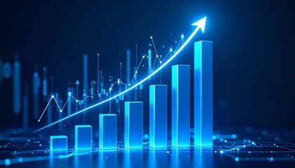 Growth chart business strategy up arrow graph finance stock market or increase money profit diagram on financial concept success economy investment background with digital progress trade bar target
