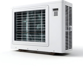 Window AC unit mounted on the exterior wall of a building