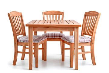 Warm wooden dining set exhibits timeless design and cozy comfort, perfect for homes or furniture showrooms, showcasing quality craftsmanship. Ai Generated Images
