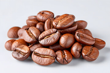 Fototapeta premium Roasted coffee beans present a rich, brown aroma, showcasing their texture and inviting warmth, perfect for breakfast, a cafe, or brewing. Ai Generated Images