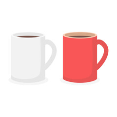 Flat icon of two coffee cups, one white and one red. Vector illustration symbolizing coffee break, morning routine, or casual meeting.