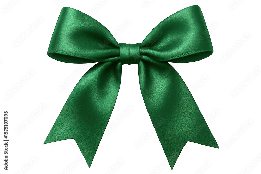 Poster emerald silk bow enhancing festive attire, transparent backdrop allowing versatile design integratio