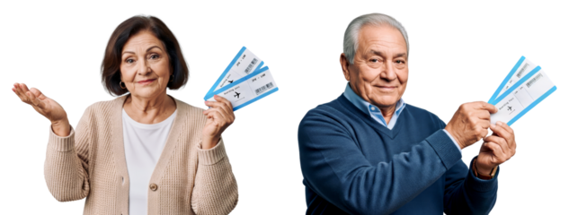Latin American Senior Couple Holding Flight Tickets