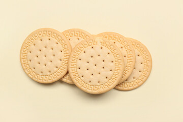 Many sweet cookies on yellow background