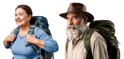 Adventurous Latin American Senior Couple Backpacking