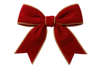 Fototapeta premium Red velvet bow with gold trim isolated on transparent background, perfect for adding a touch of elegance to holiday designs