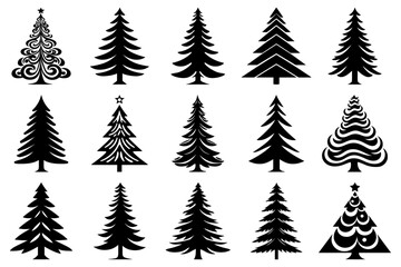 Set of Christmas Tree Logo silhouette, Christmas Tree Icon Set Vector Design