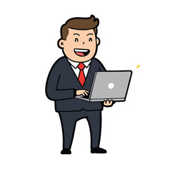 vector businessman working on laptop