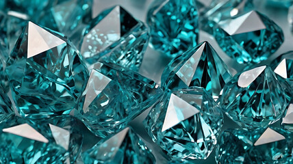 Close-up view of a collection of sparkling, faceted, crystalline gems.