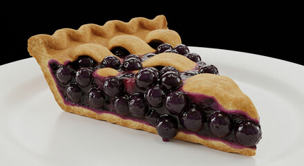 Close-up of a slice of blueberry pie on a white plate