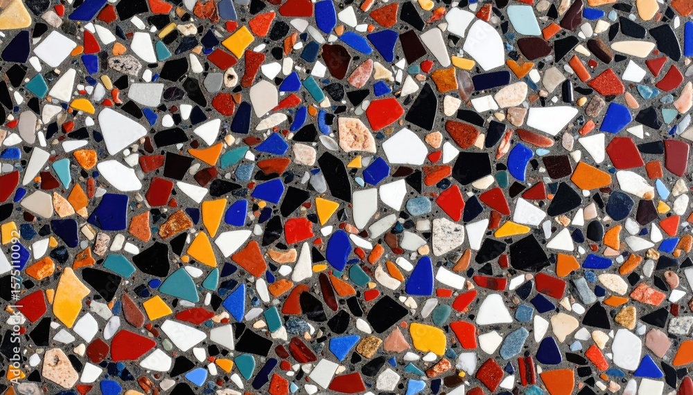Poster abstract multicolor terrazzo surface with geometric stone chips displaying random patterns