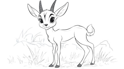 Cute Little Antelope Cartoon Character Coloring Page for Kids