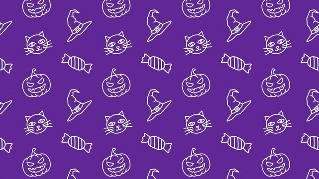 Halloween Icons Background Loop Animation &mdash; Minimal and Seamless.  シームレスループするハロウィンアイコンのパターンアニメーション