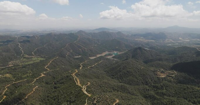 Aerial view of Troodos Mountains and valleys, Cyprus.